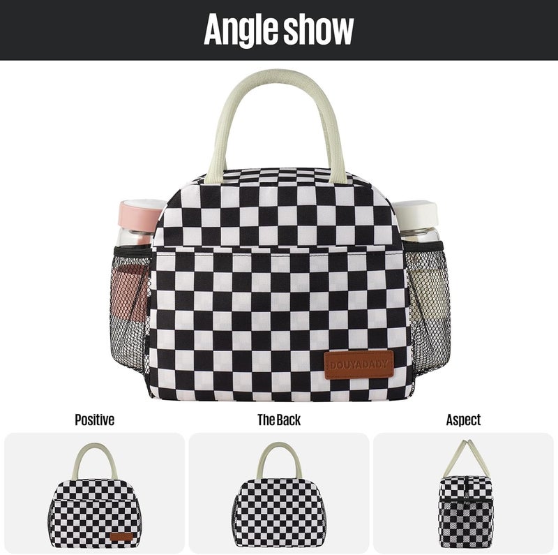 douyadady Lunch Bag Women/Men Lunch Box Women/Men (Black+White Checkerboard) - Image 5
